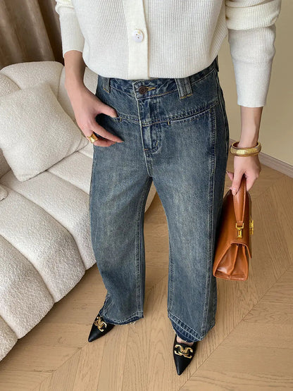 Rina | Vintage Denim Wide Leg Jeans met Knopen