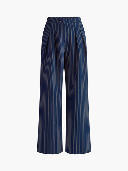 Gestreepte Plissé Pantalon Voor Vrouwen – Luchtig Polyester, Elegante Stijl & Ideaal Voor Zomerse Soirees.