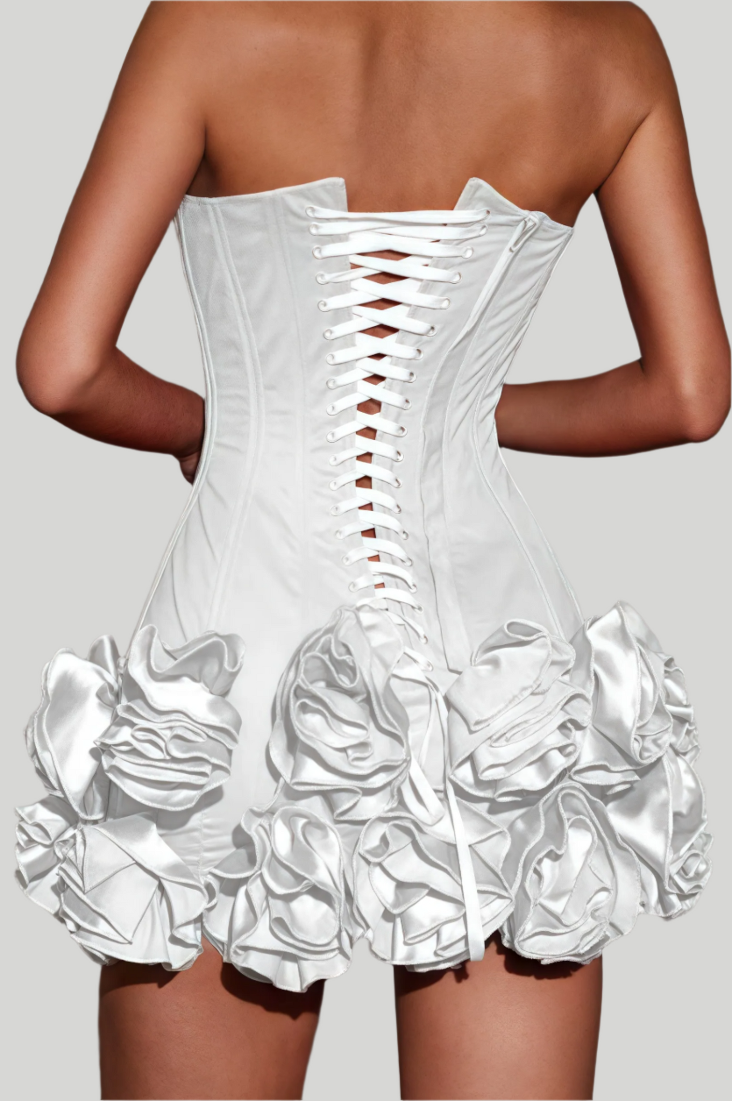 Isa - Strapless Mini Jurk met Gebloemde Onderrand