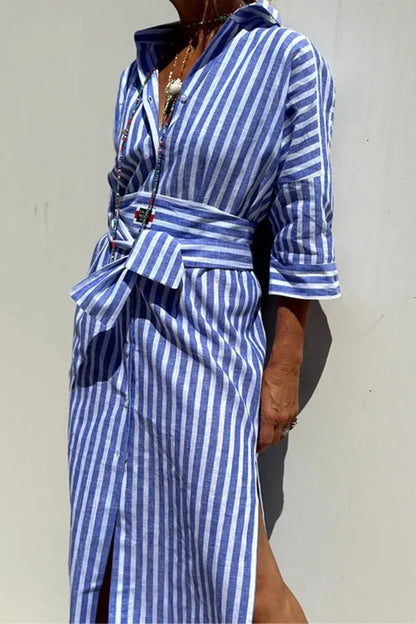 Nova - Stijlvolle Gestreepte Overhemdjurk