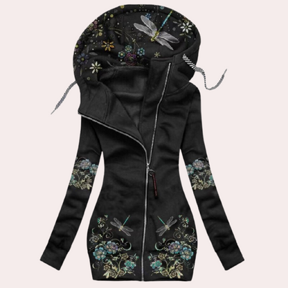 Dames Hoodie met Rits – Bloemenprint, Lange Mouw, Casual Streetwear