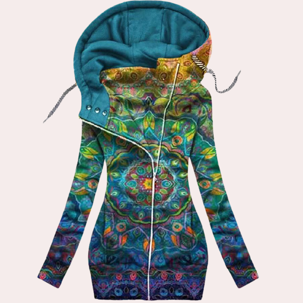Dames Hoodie met Rits – Bloemenprint, Lange Mouw, Casual Streetwear