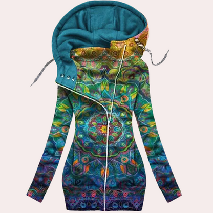 Dames Hoodie met Rits – Bloemenprint, Lange Mouw, Casual Streetwear
