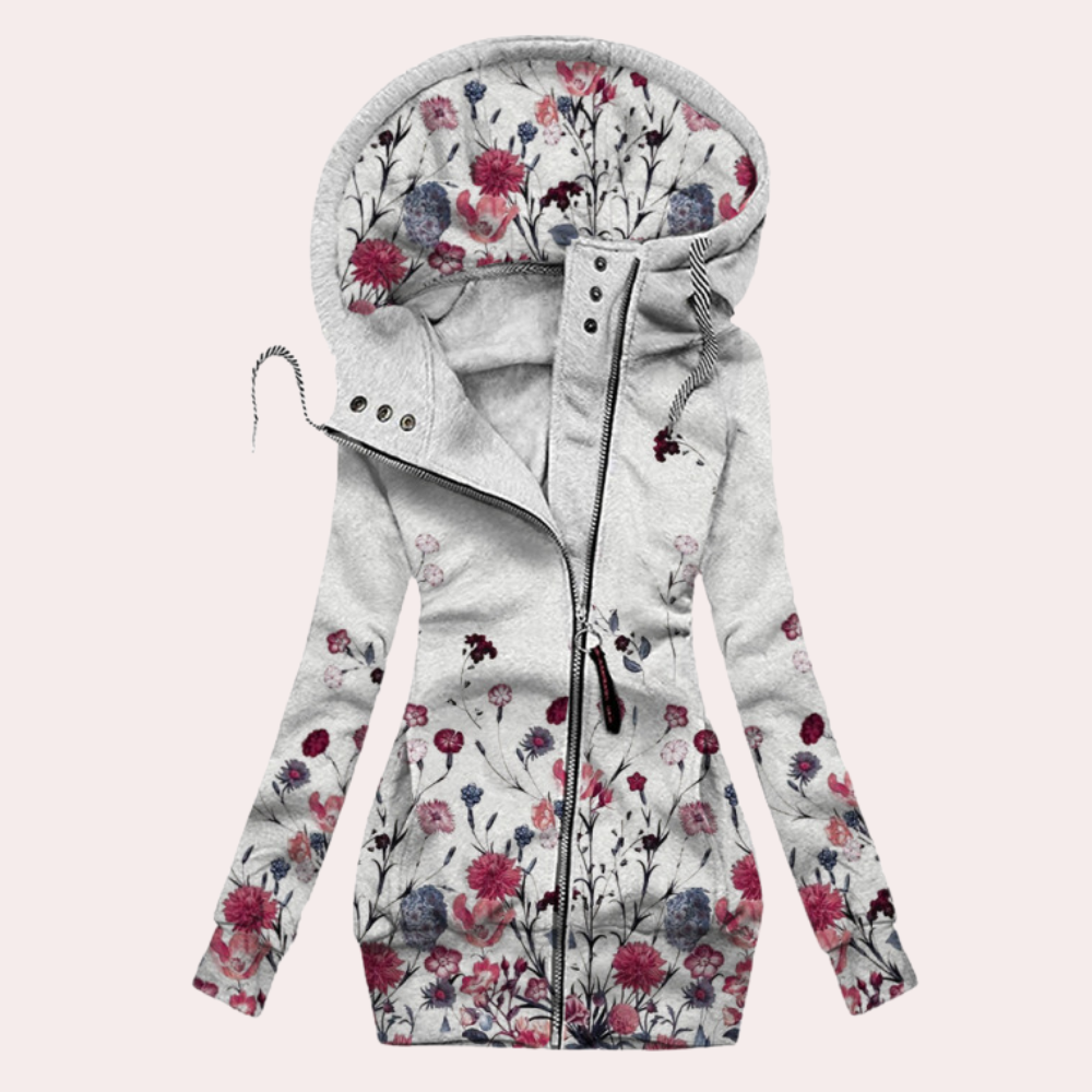 Dames Hoodie met Rits – Bloemenprint, Lange Mouw, Casual Streetwear