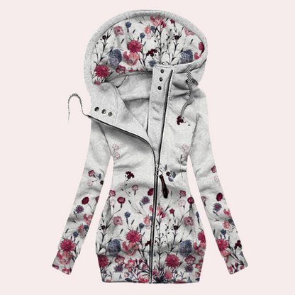 Dames Hoodie met Rits – Bloemenprint, Lange Mouw, Casual Streetwear
