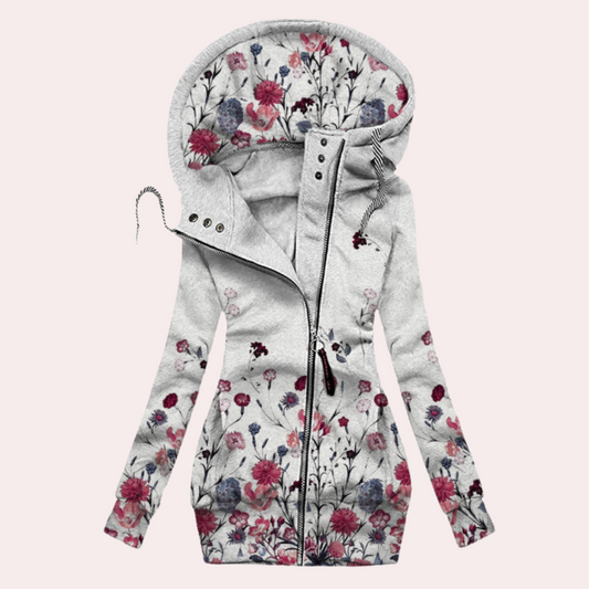 Dames Hoodie met Rits – Bloemenprint, Lange Mouw, Casual Streetwear
