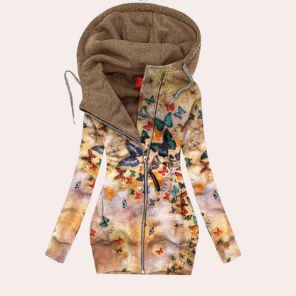 Dames Hoodie met Rits – Bloemenprint, Lange Mouw, Casual Streetwear