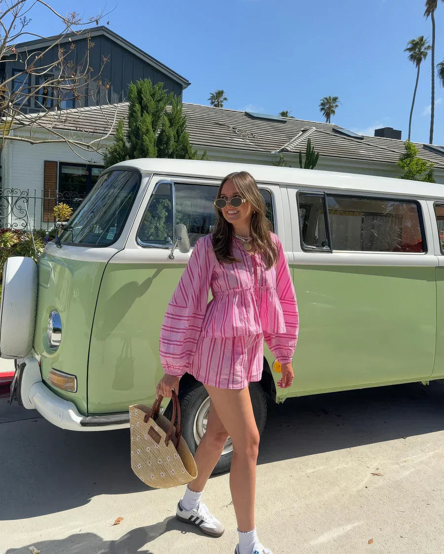 Lina - Casual Tweedelige Set met Losvallende Blouse en Short in Streepdesign