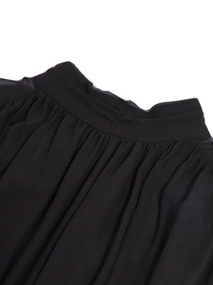 Transparante Mouwen Midi Jurk met Hoge Hals – Elegante Keuze voor Elke Gelegenheid