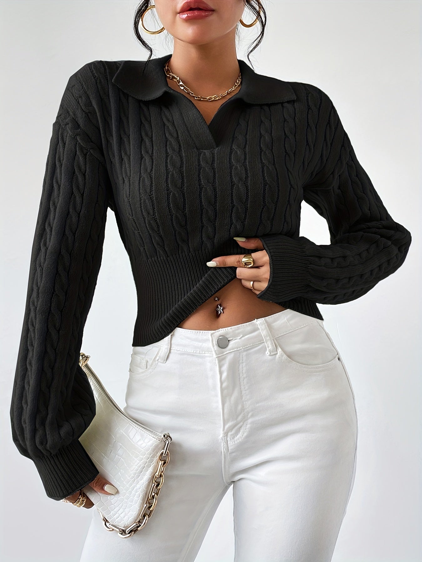 Giralda - Gedraaide Gebreide Top met Kraag