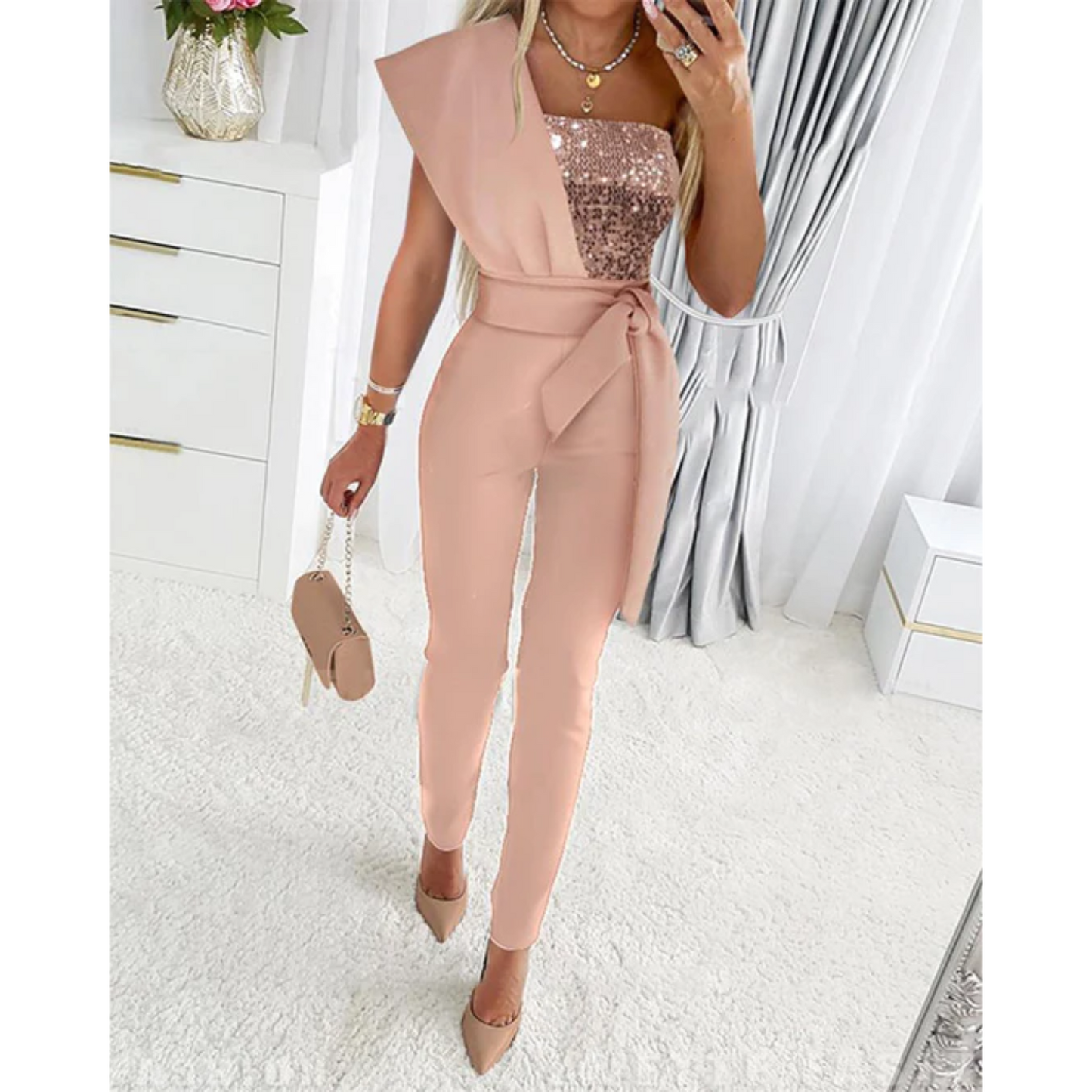 Giorgia - Elegante Glitter Jumpsuit met Strikdetail