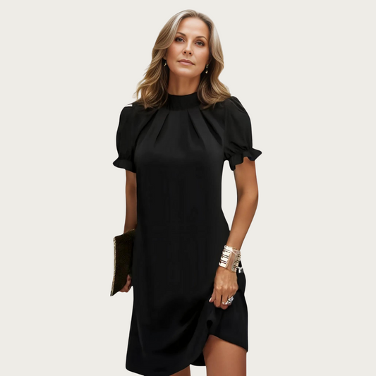 Lotte - Zwarte Midi Avondjurk met Plofmouwen