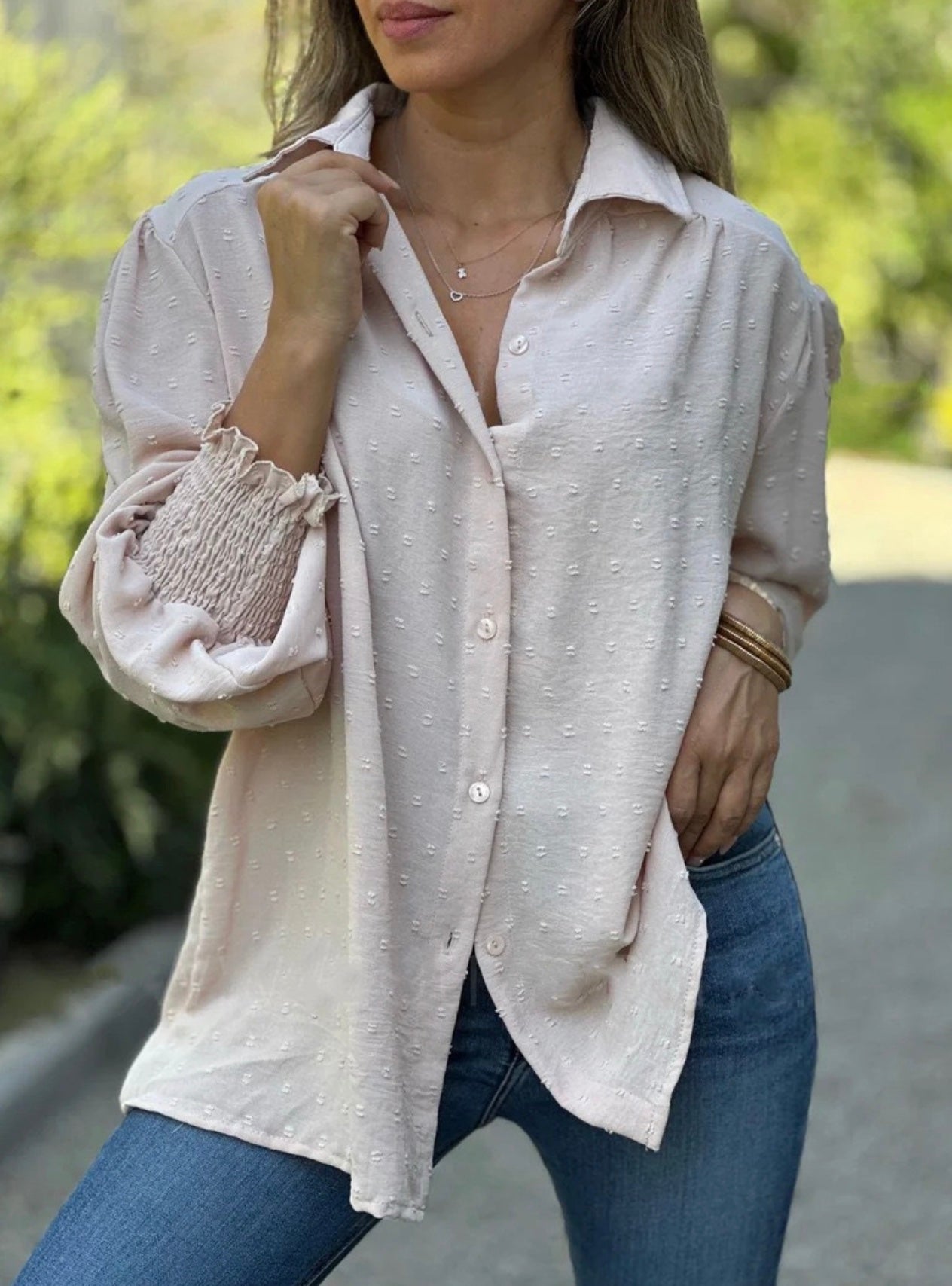 Bonnie - Blouse met Swiss Dot en Lantaarnmouwen