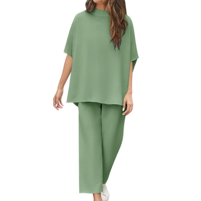 Fleece Loungewear Set voor Dames met Vleermuismouwen – Comfortabel Thuis Relaxen