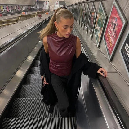 Iolana - Luxe Slim-fit Leren Top