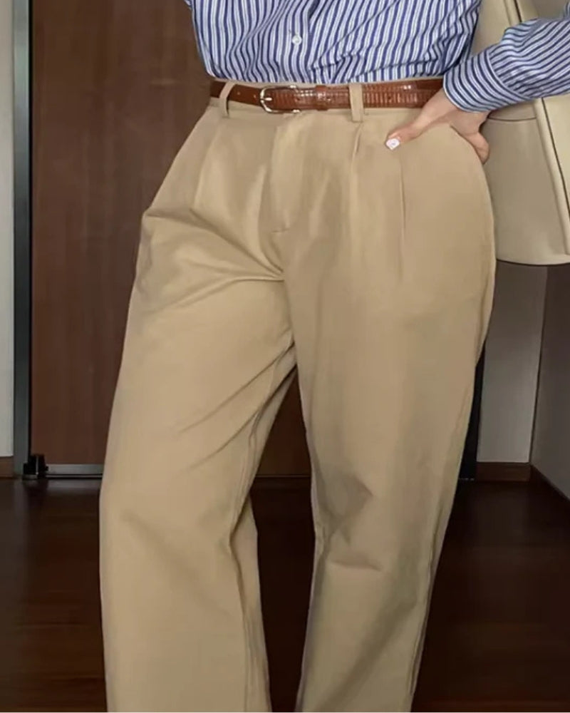 Ava | Plissé High-Waist Baggy Broek met Ceintuur