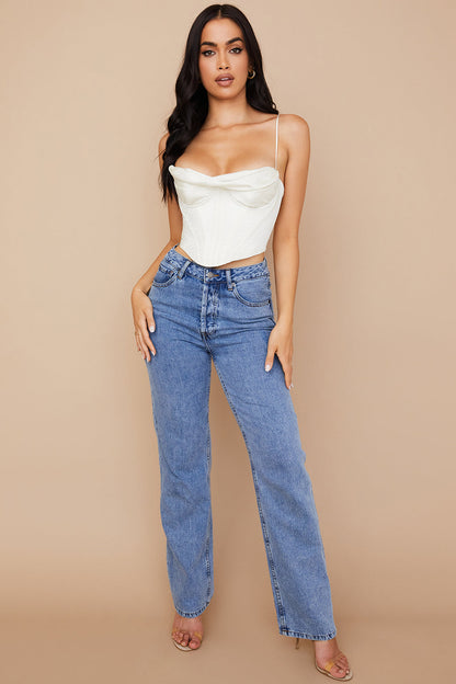 Ginessa - Ivoorkleurig Gedrapeerd Korset van Satijn