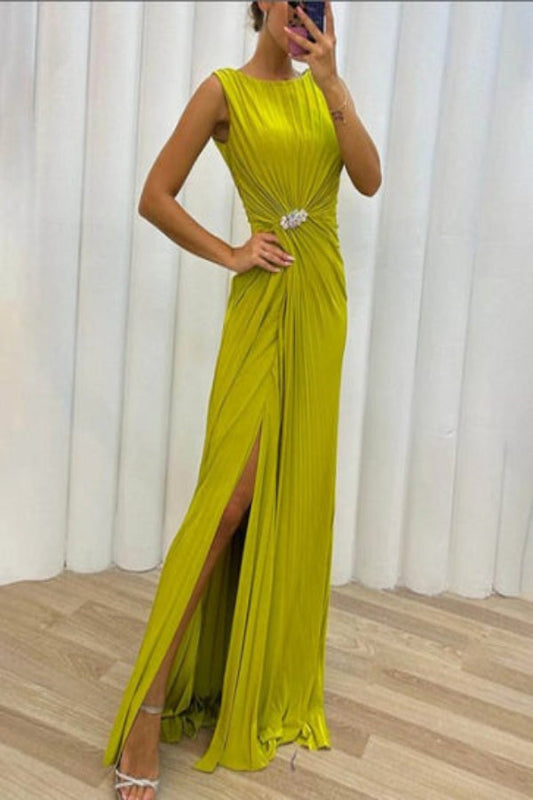 Johanna - Stijlvolle Lange Mouwloze Jurk met Rimpels