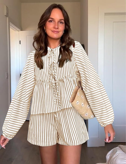 Lina - Comfortabele Boho Set met Top en Shorts in Hoge Taille