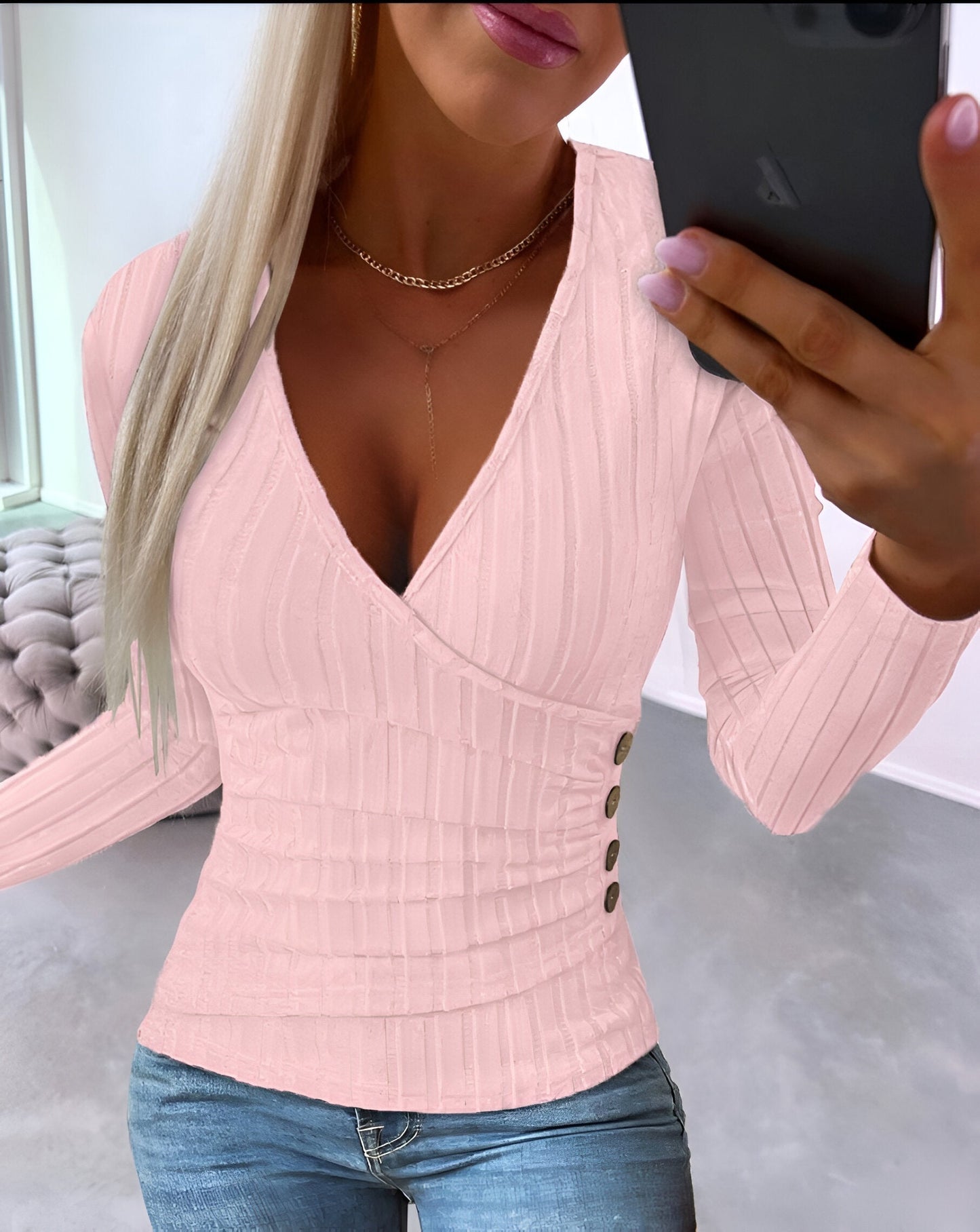 Carlijn - Elegante Top met V-hals en Lange Mouwen