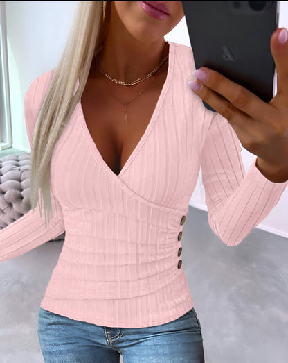 Carlijn - Elegante Top met V-hals en Lange Mouwen