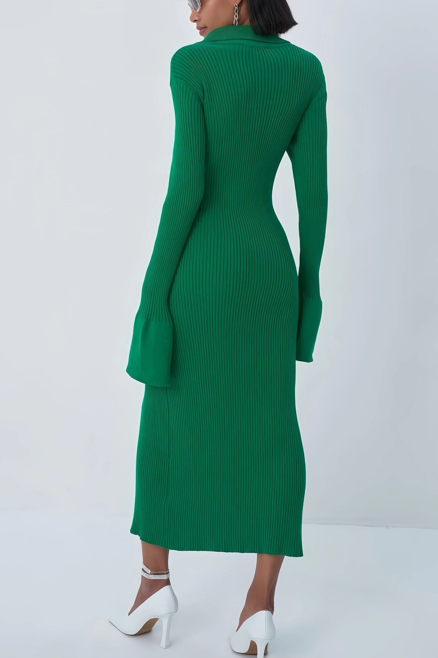 Milou - Stijlvolle V-hals Midi-jurk in Groen