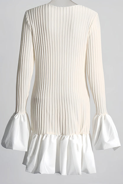 Elin - Geplooide Mini Jurk met Uitlopende Mouwen