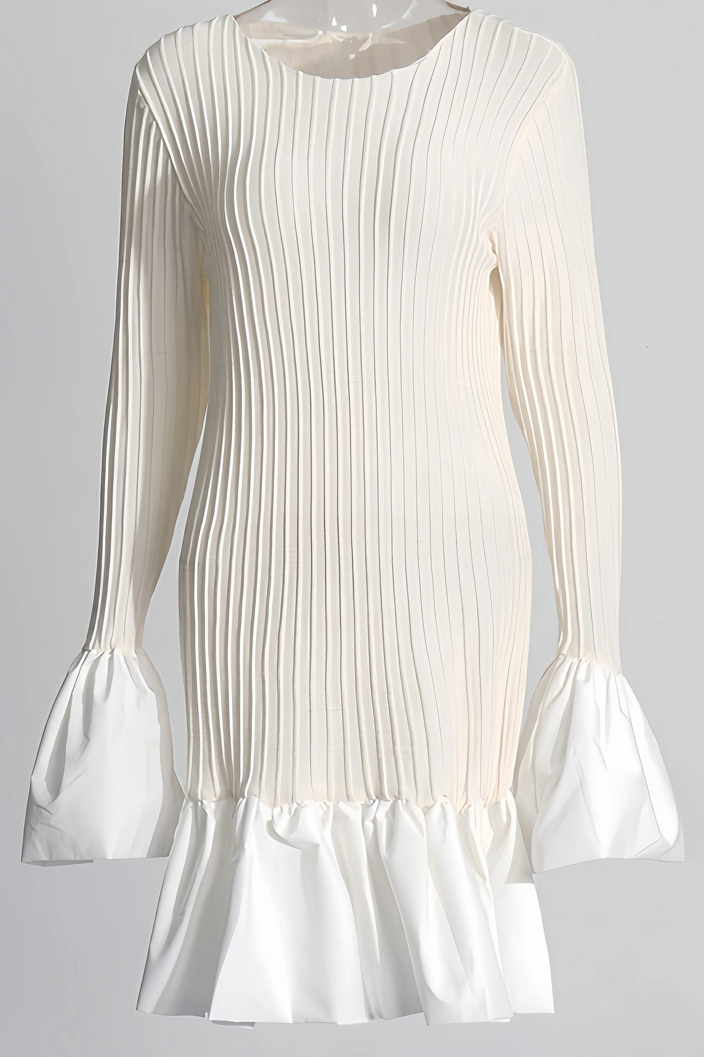 Elin - Geplooide Mini Jurk met Uitlopende Mouwen