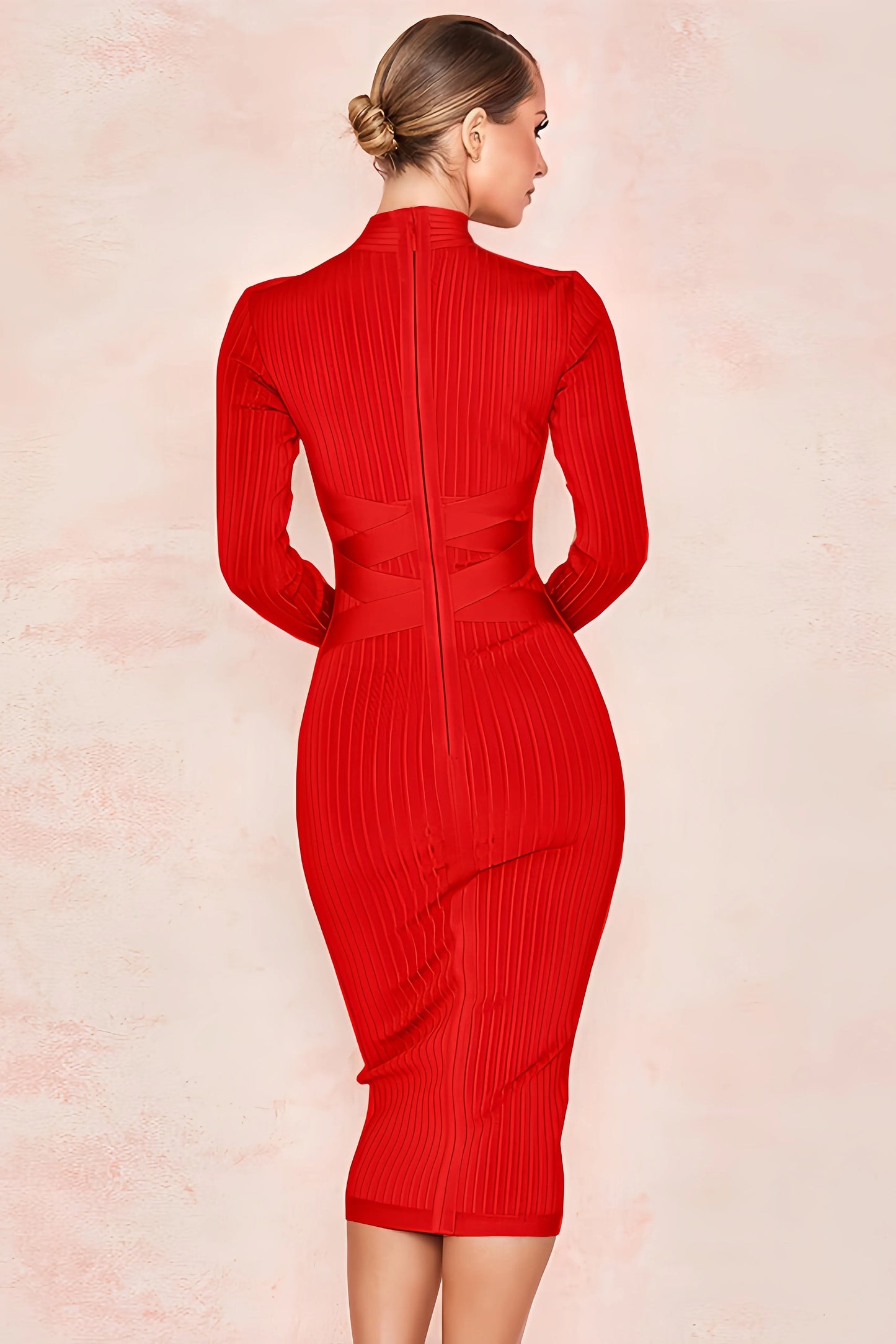 Elin - Stijlvolle Midi-Jurk met Opstaande Kraag