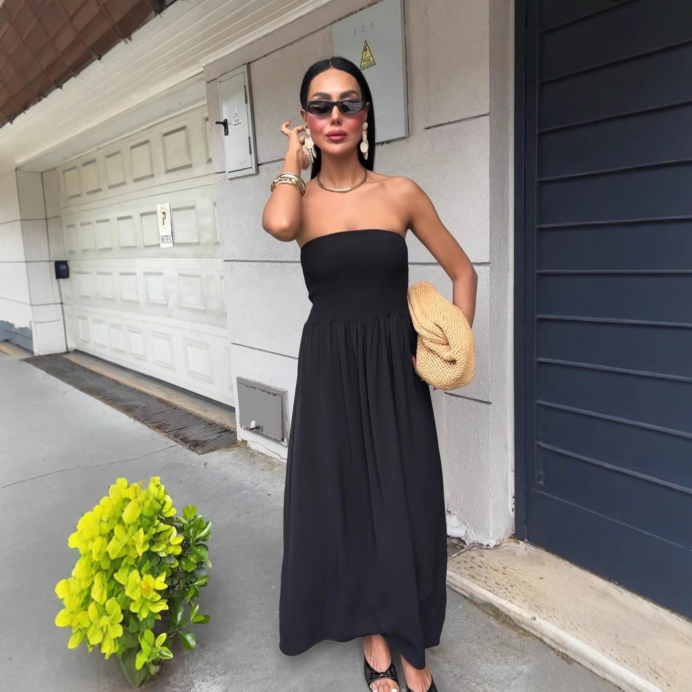 Smocktop Strapless Damesjurk Midi – Perfecte Pasvorm voor Elke Gelegenheid