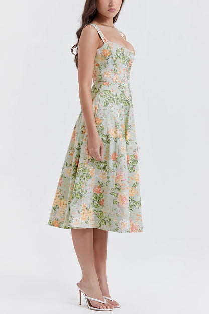 Livia - Trendy Groene Gebloemde Midi-Jurk met Split