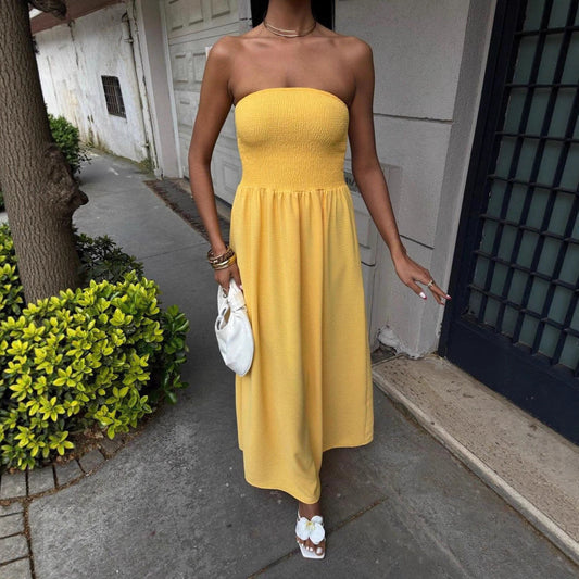 Smocktop Strapless Damesjurk Midi – Perfecte Pasvorm voor Elke Gelegenheid