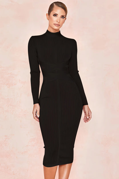 Elin - Stijlvolle Midi-Jurk met Opstaande Kraag