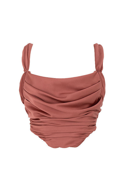 Havienna - Rose Satijnen Korset met Gedrapeerde Details