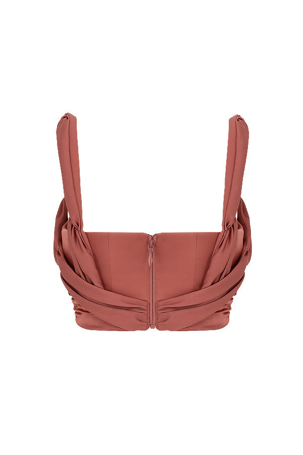 Havienna - Rose Satijnen Korset met Gedrapeerde Details