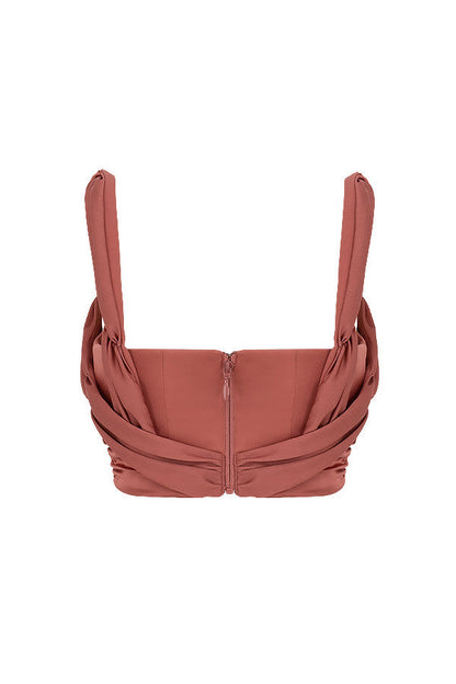 Havienna - Rose Satijnen Korset met Gedrapeerde Details