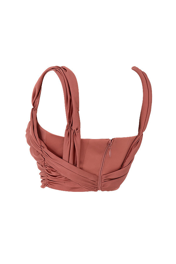 Havienna - Rose Satijnen Korset met Gedrapeerde Details