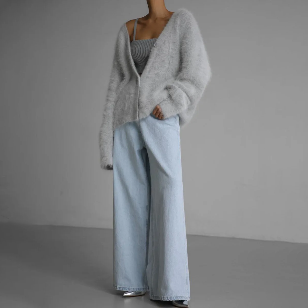 Dames Oversized Mohair Vest – Gebreid met Knoopsluiting, Casual Herfst/Winter