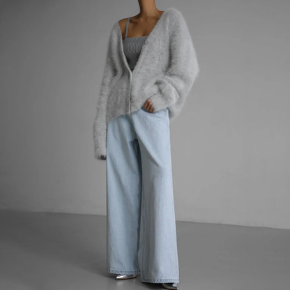 Dames Oversized Mohair Vest – Gebreid met Knoopsluiting, Casual Herfst/Winter