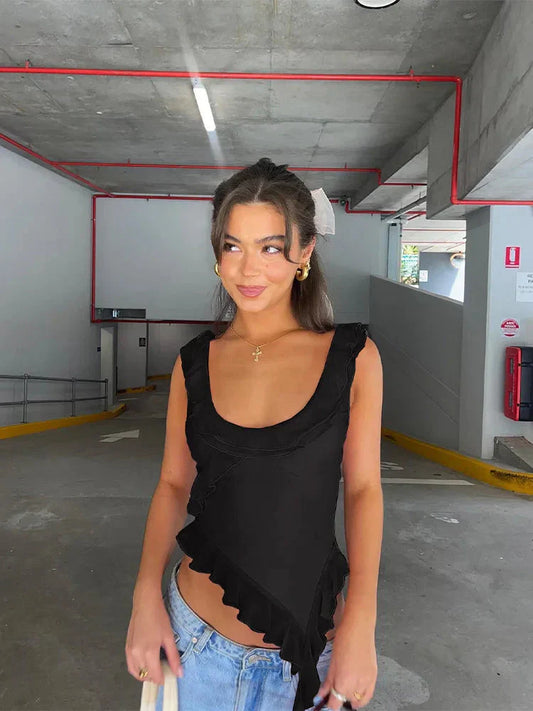 Giliaan - Chique Zwarte Top met Ruches