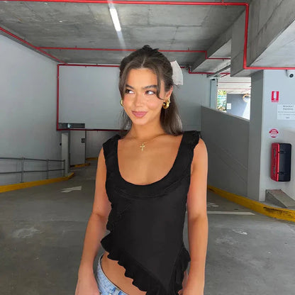 Giliaan - Chique Zwarte Top met Ruches