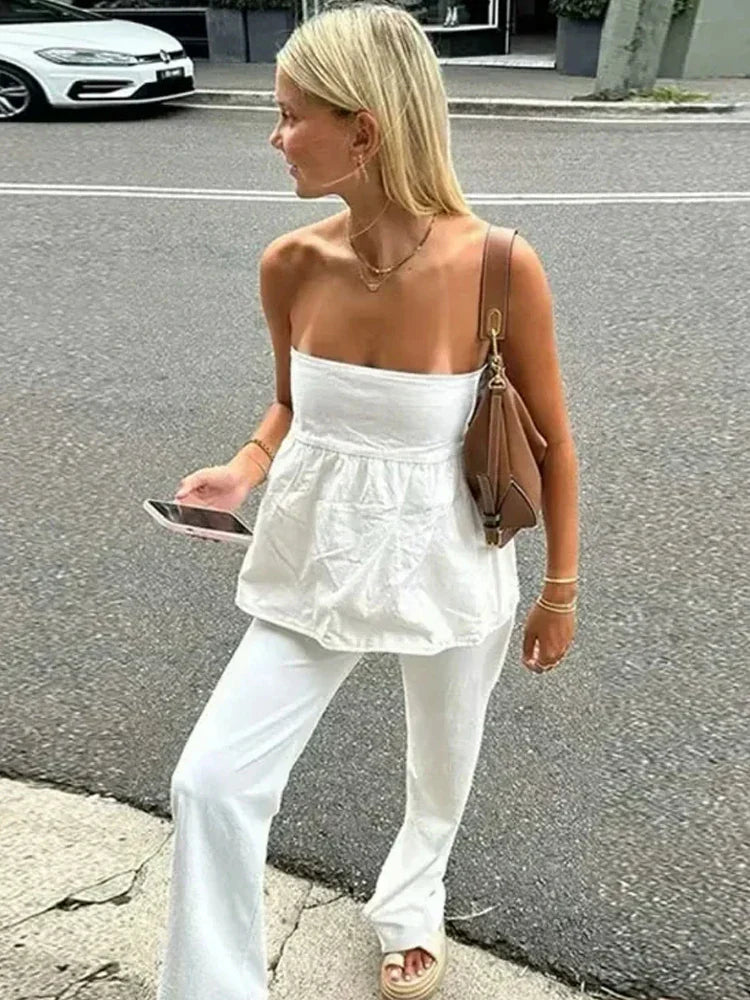 Gine - Trendy Strapless Off-Shoulder Top