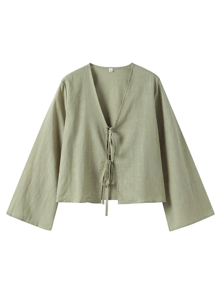 Giorgia - Stijlvolle Blouse met Vetersluiting en Lange Mouwen