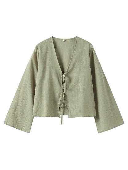 Giorgia - Stijlvolle Blouse met Vetersluiting en Lange Mouwen