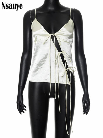 Gwyneth - Satijnen Tie-Up Holle Crop Top