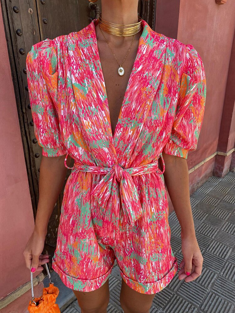 Elinne - Gedrukte Playsuit met V-hals