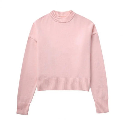 Dames Gebreide Pullover Trui – Roze, Casual voor Herfst en Winter