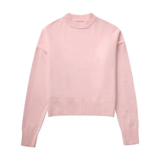 Dames Gebreide Pullover Trui – Roze, Casual voor Herfst en Winter