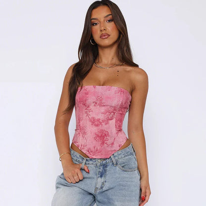 Gaya - Roze Strapless Korset Top