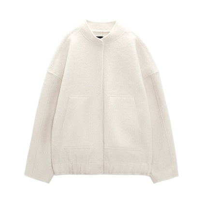 Daphne - Oversized Wollen Mantel met Ronde Hals en Knopen